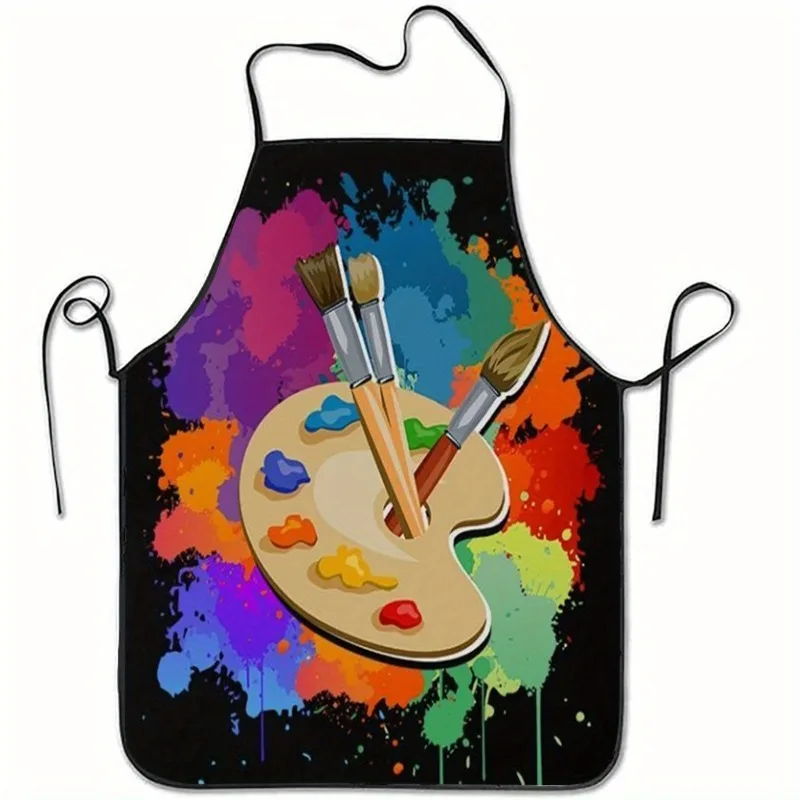 1pc 1pc Paint Splatter Apron With Paint Splatter And Brush Pattern - Multicolor, Suitable For Artists, Kitchen, Nail Salons, Ram