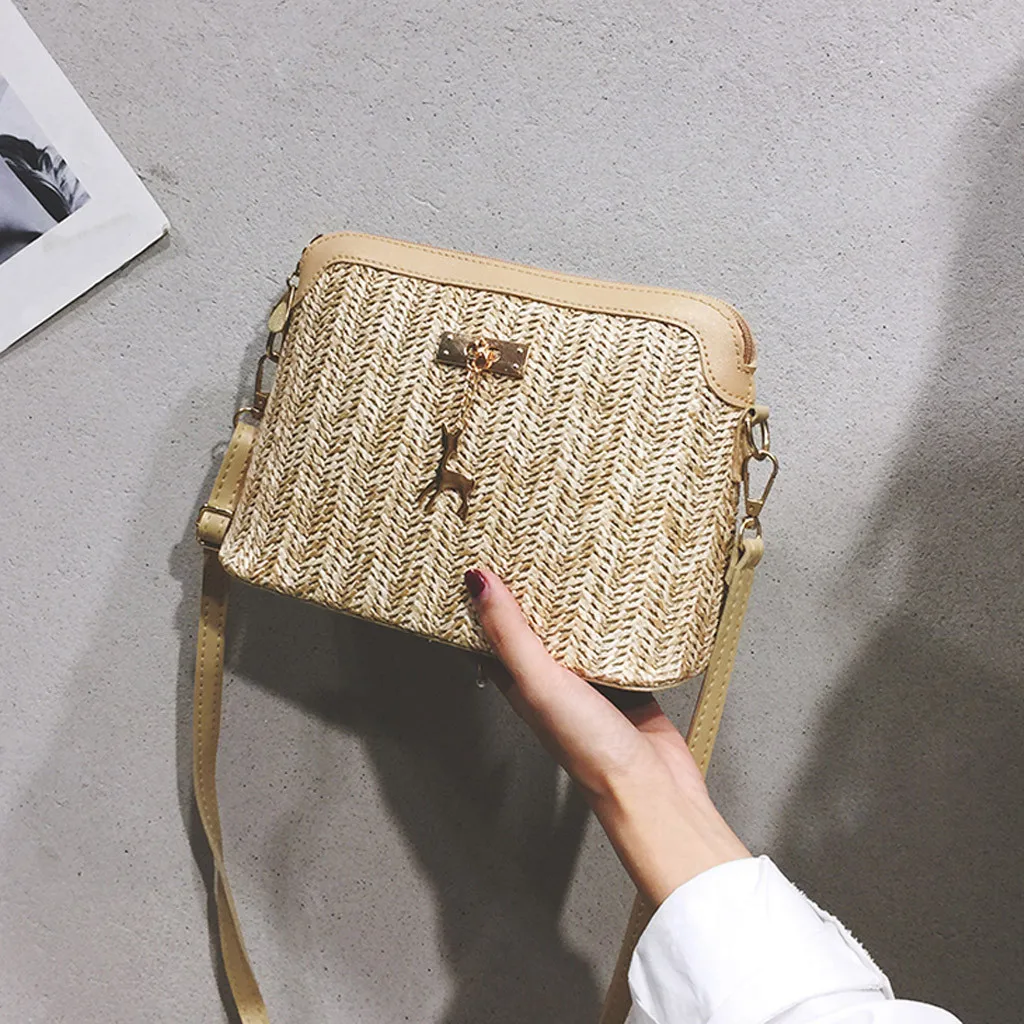 

2024 Summer New Grass Weaving Small Bag Casual Women'S Bag Handheld One Shoulder Crossbody Bag Straw Purses For Women