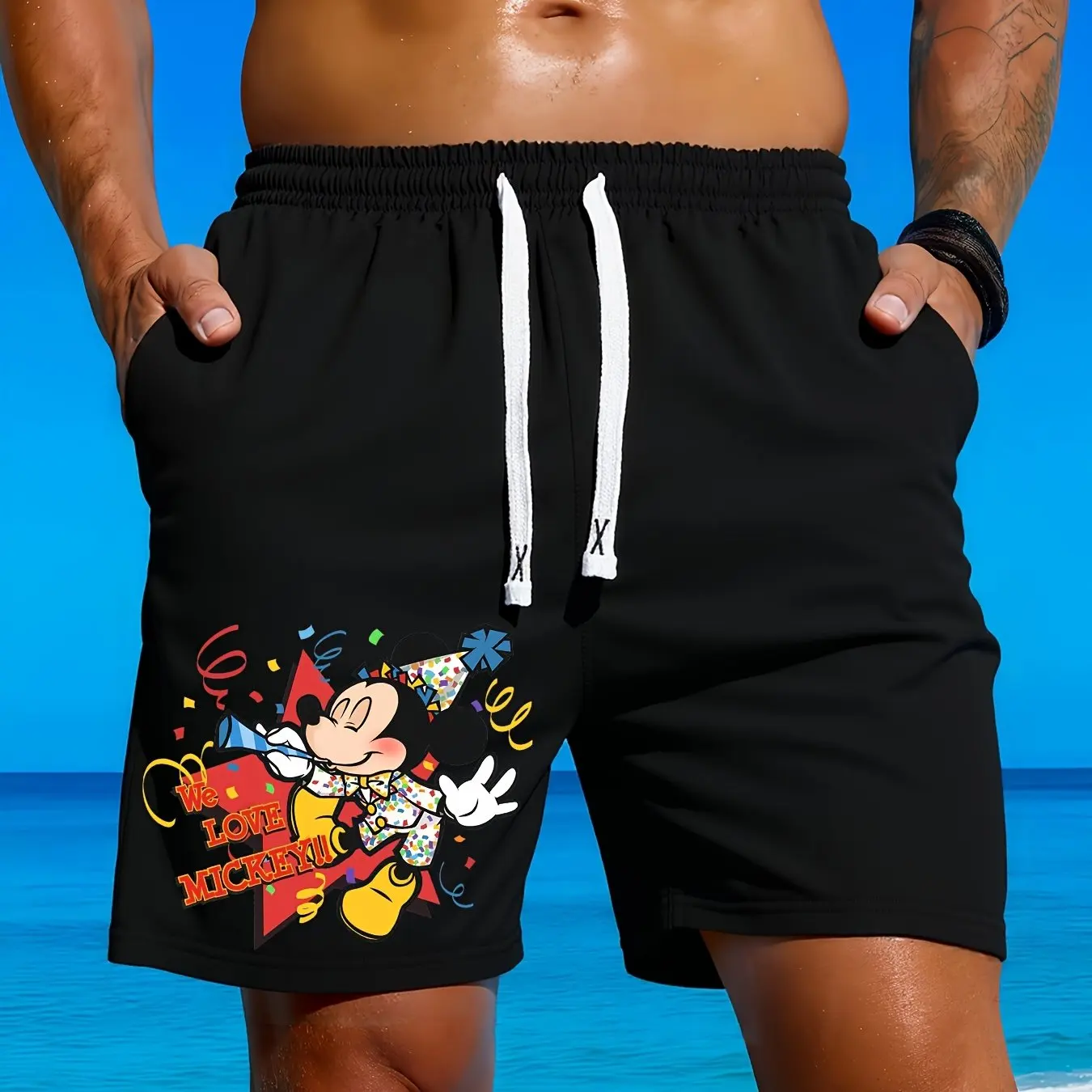 شورت كاجوال قطني فضفاض للجنسين من سلسلة ميكي الجديدة لصيف 2025 بمقاس كبير