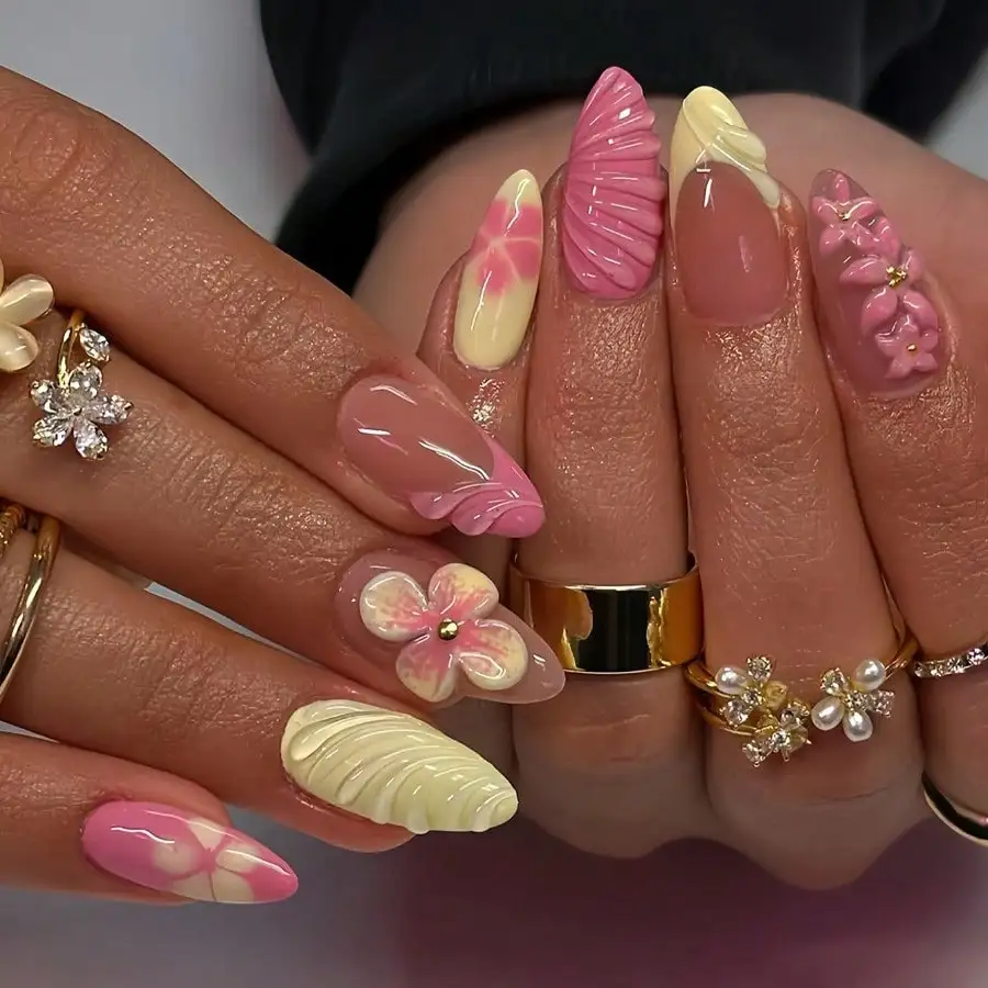

24PCS Leopard Print French 3D Flower Press On Nails, Elegant Wearable Fake Nails, Easy To Wear For Parties & Daily