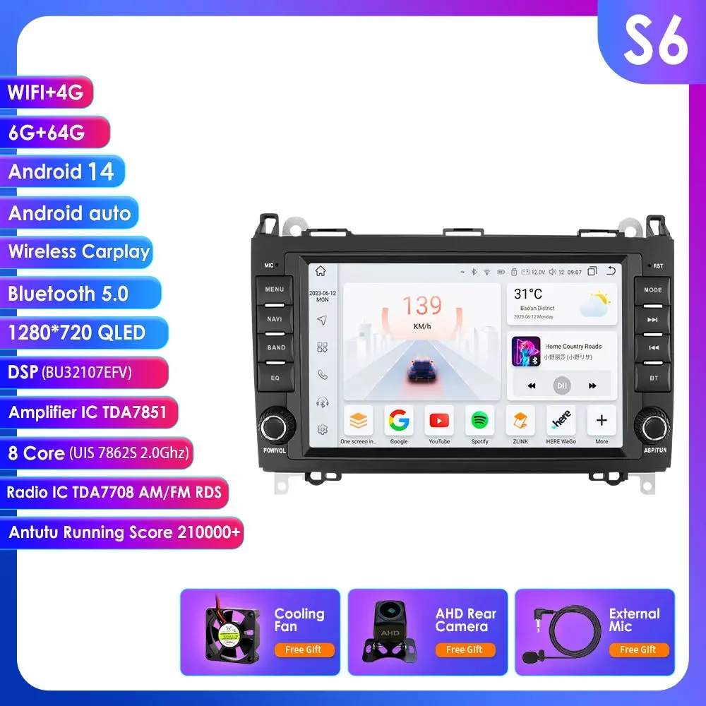 Hizpo GPS Stereo Android autoradio voor Mercedes Benz W169 W245 B200 W906 Sprinter W639 Vito CarPlay Auto Intelligent Systems 4G