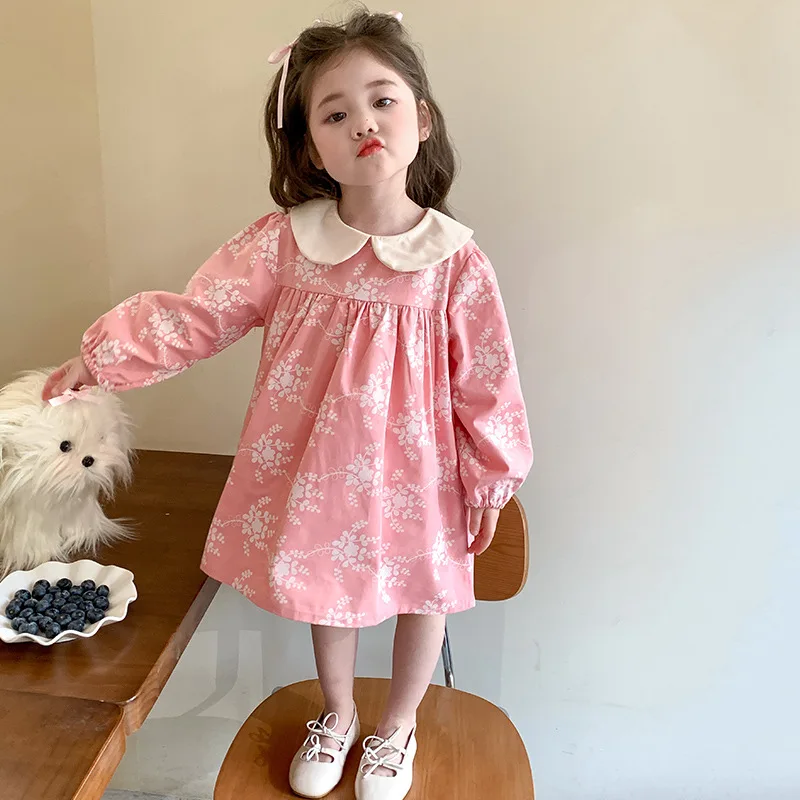 

Korean Autumn Children Girls Princess Dress Cotton Peter Pan Collar Kids Girls Dress Floral Printed Toddler Baby Girls Dresses