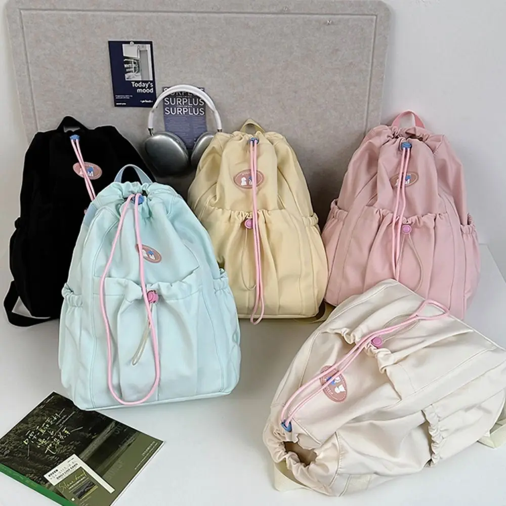 

Solid Color Fresh Color Drawstring Backpack Nylon Large Capacity Students School Bag Handbag Storage Bag Shoulder Bag Students