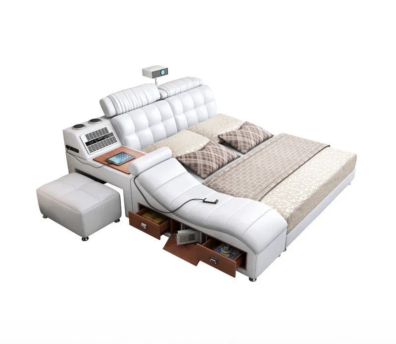

Leather bed tatami, double bed, master bedroom 1.5 1.8 meters, simple, smart, massage