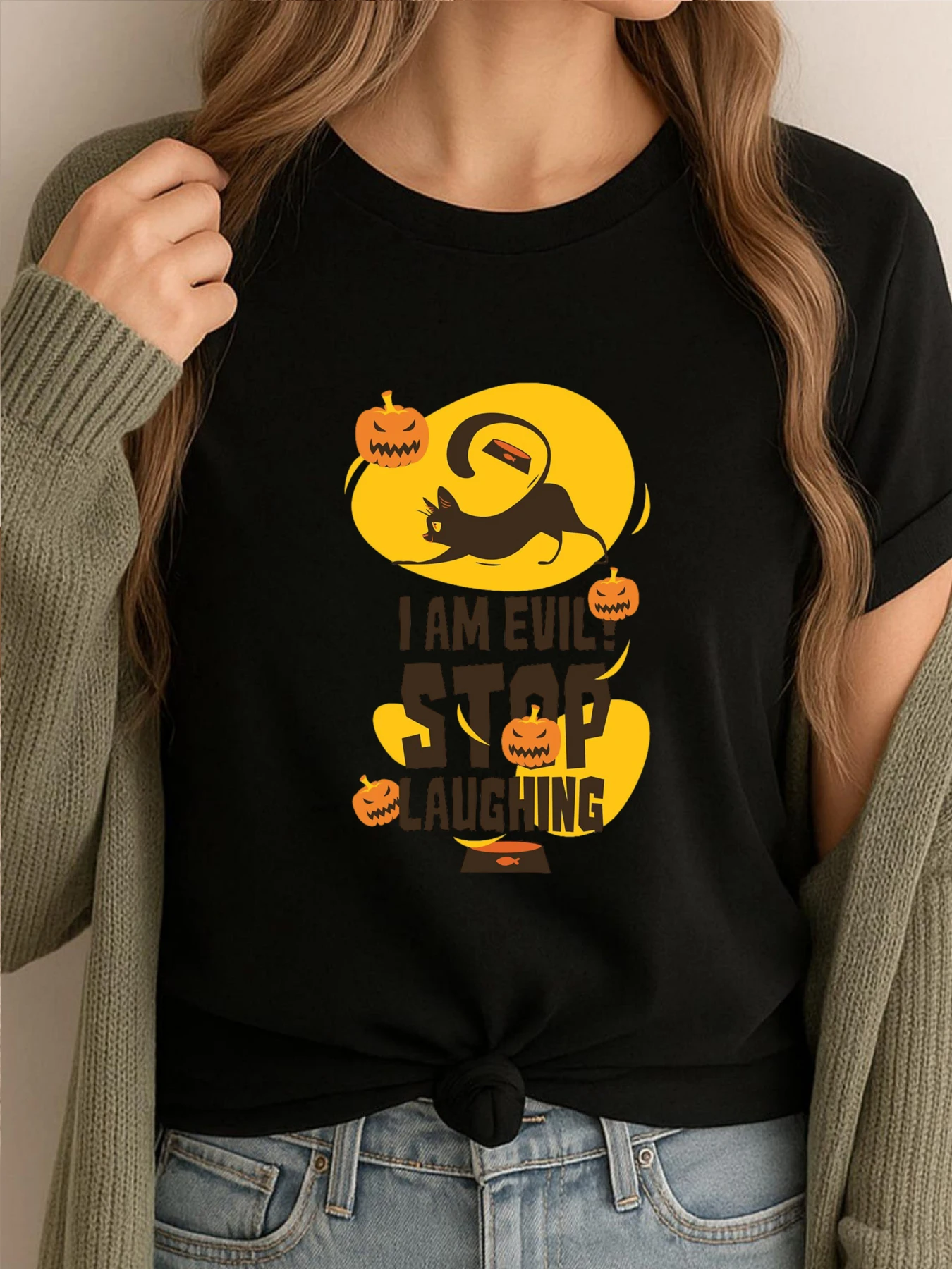 

Футболка I Am Evil Stop Laughing Grahpic, винтажные футболки, мужская модная повседневная одежда высокого качества с принтом