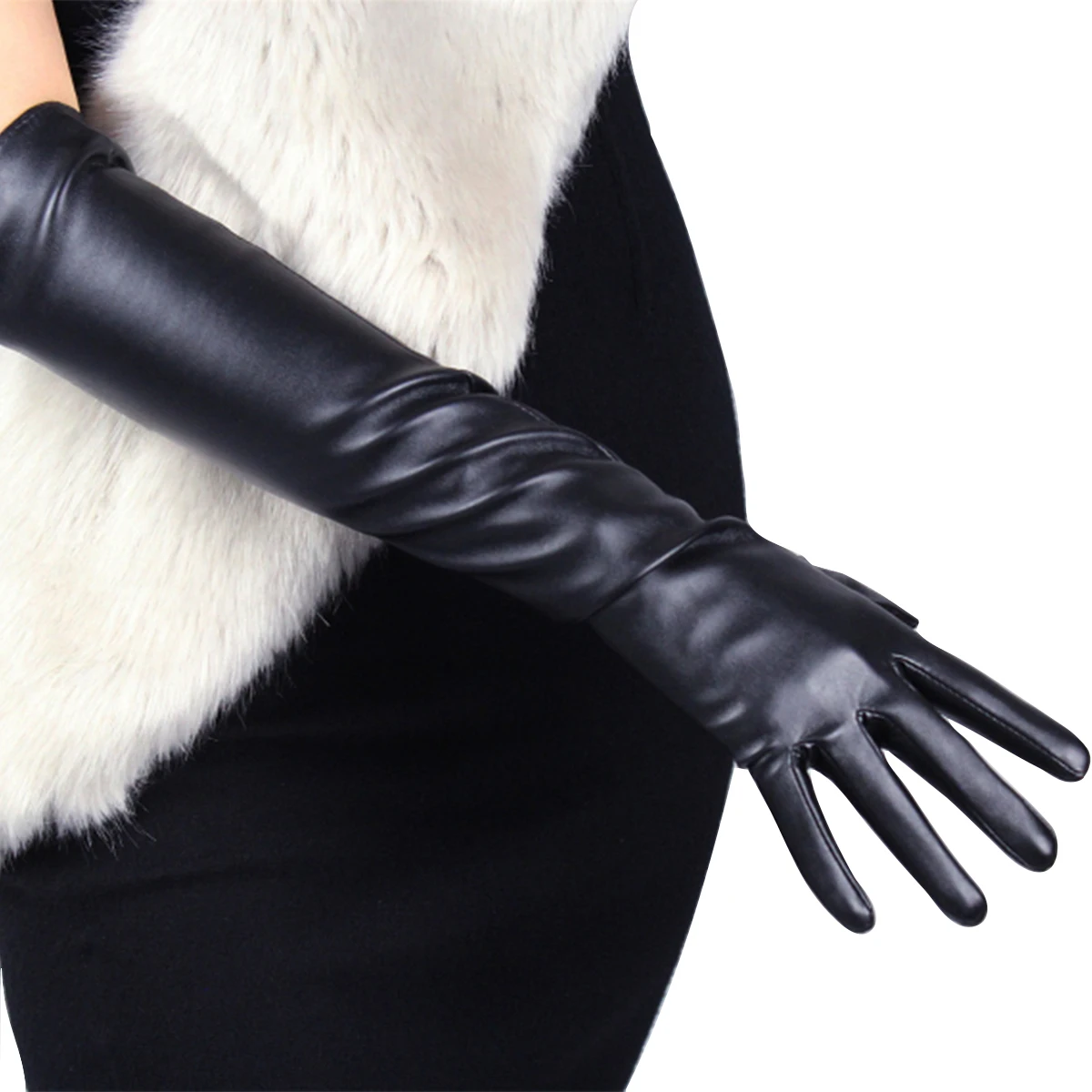 

DooWay Winter Women's Leather Gloves Black Elbow Faux Leather Halloween Fashion Club Show Evening Christmas Dressing Opera Glove