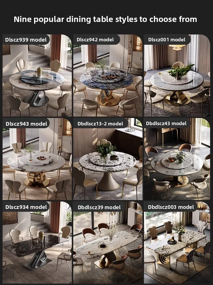 Microcrystalline stone marble dining table round table household Italian light luxury villa blue golden sand luxury stone dining