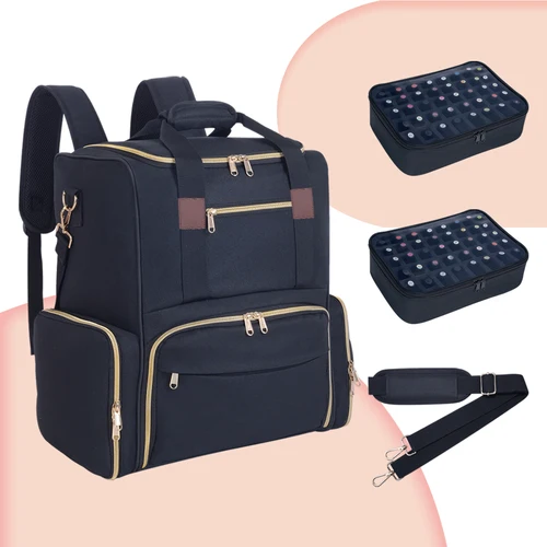 UOZL-mochila organizadora de esmalte de uñas, capacidad para 80 botellas y suministros de lámpara de uñas con 2 estuches extraíbles, bolsa de almacenamiento profesional Tr