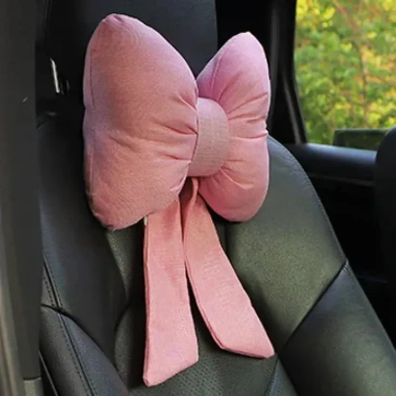 Car Seat Headrest Neck Rest Cushion Big Bowknot Streamer Shaped Neck Pillow Quick Buckle Design Ergonomic Neck Lumbar Support