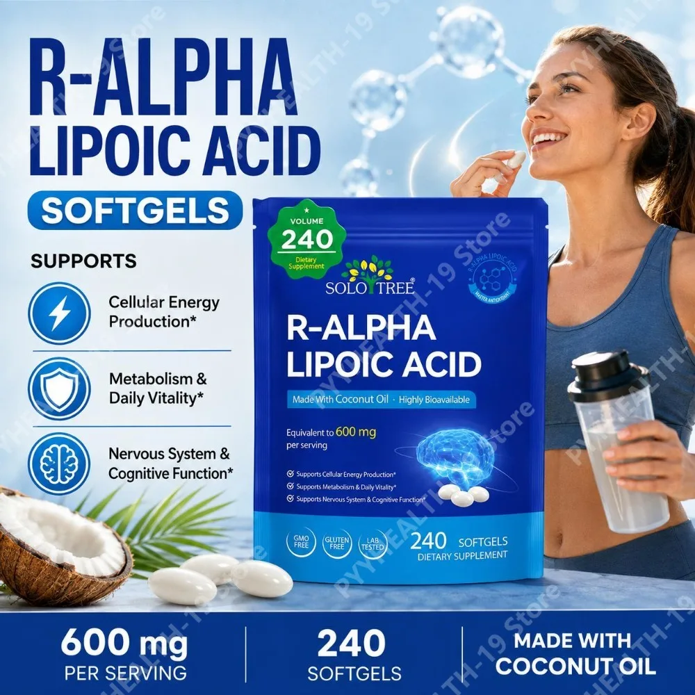 SOLO TREE R-Alpha Lipoic Acid Softgels 600mg Coconut Oil For Cellular Energy Metabolism Cognitive Support, Adult, 240 Count