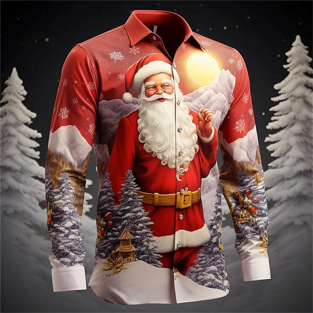 Chemise de festival du père Noël pour hommes, impression 3D, manches longues, vêtements de fête, mode décontractée, offre spéciale