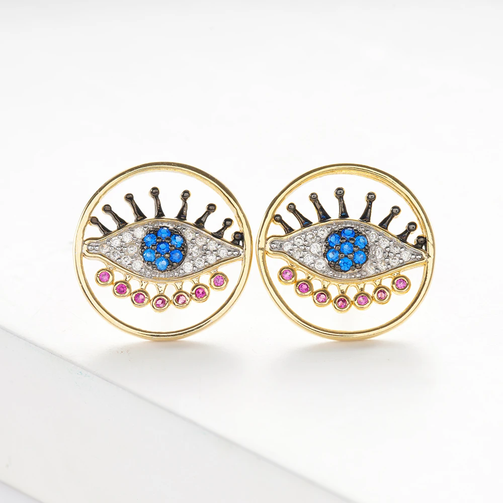 TKJ Authentic 925 Sterling Silver Devil Eye Stud Earrings for Women Shiny Blue Black Spinel Ear Studs Fine Jewelry Wedding Gift