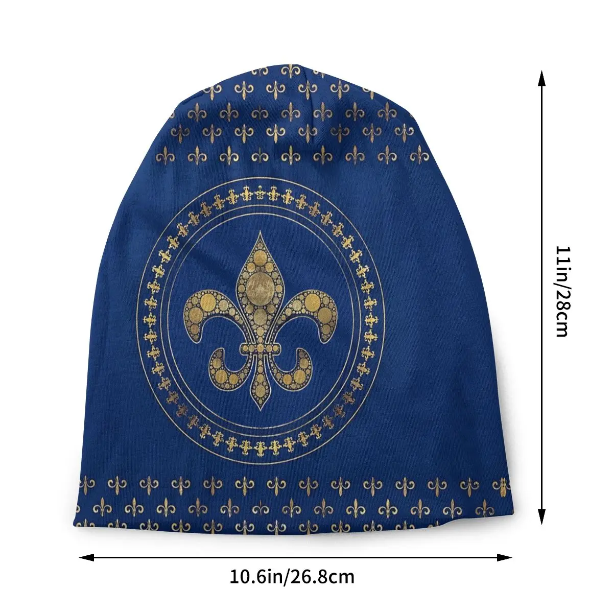 Fleur De Lis Lily Skullies Beanies Autumn Spring Hats Gold And Royal Blue Flower Thin Bonnet Hipster Caps Men Women's Earmuffs