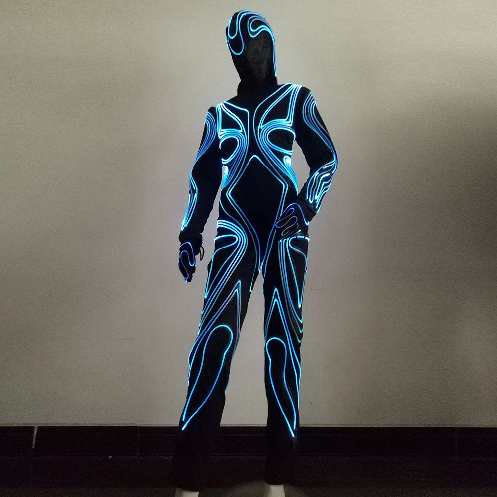 Women's Multi-Color LED Optic Fiber Bodysuit Rechargeable Light-Up Costume for Stage Dance EDM Festival Rave Party