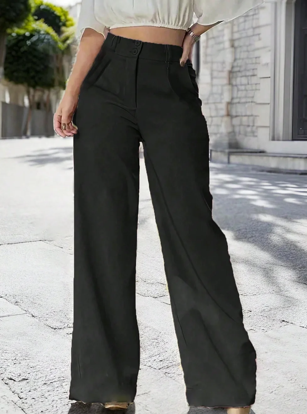 

Women suit pants black solid color casual fashion elegant Japanese Korean European mature vacation pants