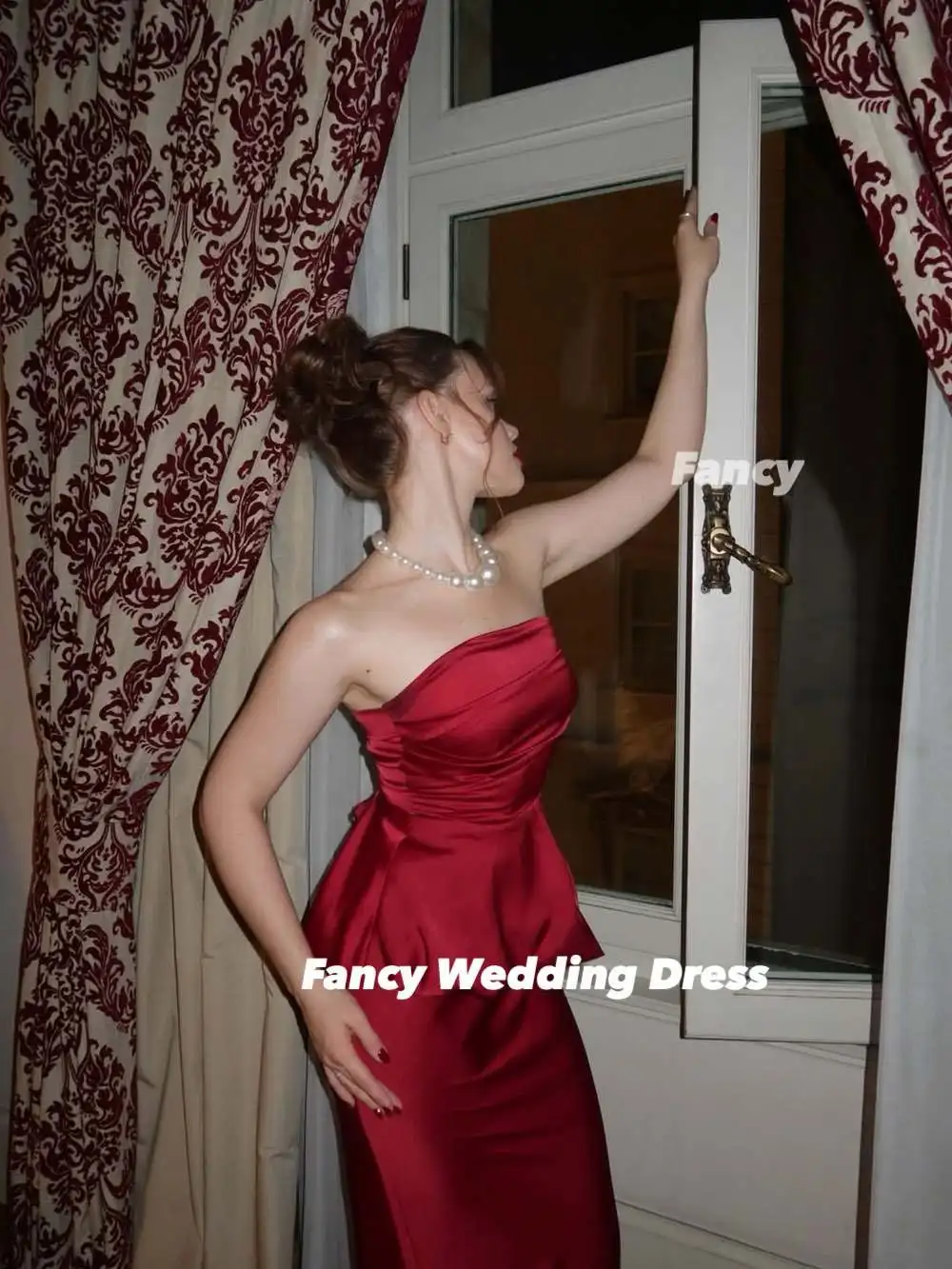 فستان سهرة فاخر مثير بدون حمالات في المملكة العربية السعودية فستان حفلات من الساتان الناعم عالي الجودة مع شال مخصص #2