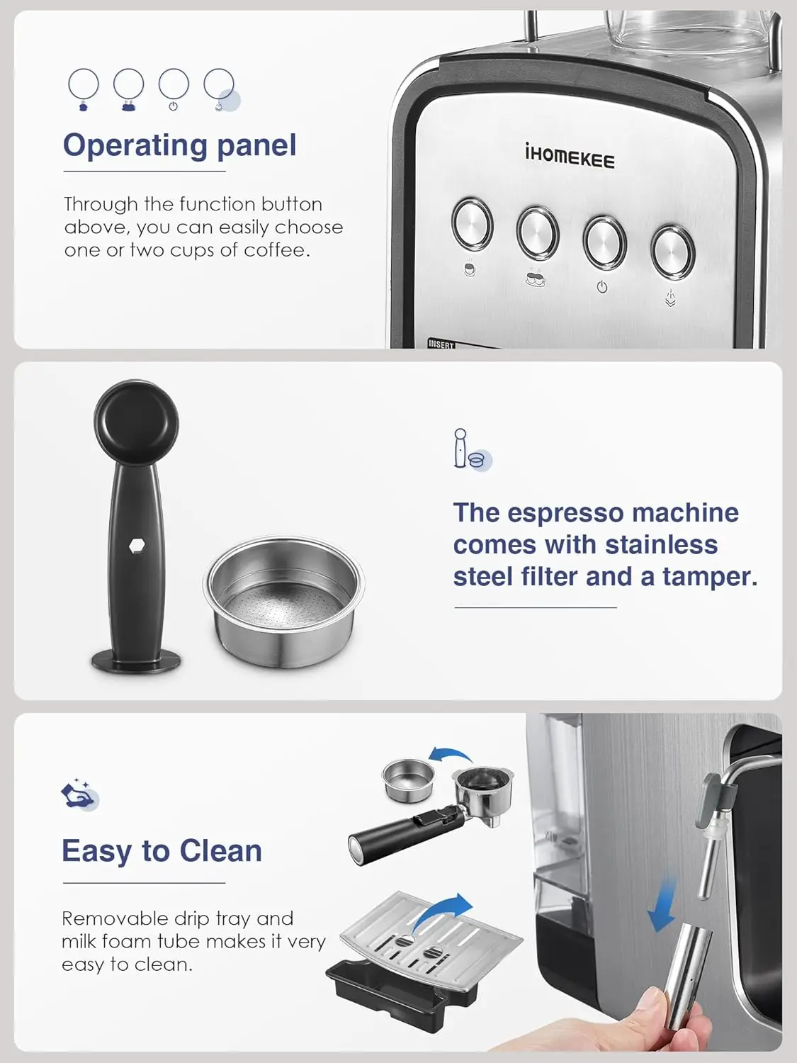 ماكينة اسبريسو، CM6822 ماكينة صنع القهوة 15 بار لصانعة الكابتشينو واللاتيه مع رغوة الحليب، خزان مياه قابل للإزالة، تسخين سريع