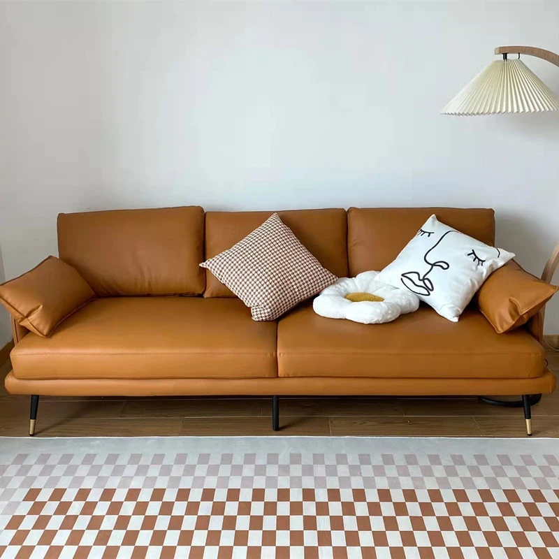

Итальянский минималистичный диван из натуральной кожи, компактный четырехместный прямой диван с высокой спинкой в скандинавском стиле для гостиной, легкий люкс