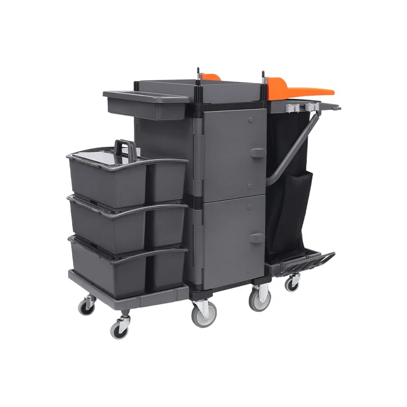 

Professional Plastic Mopping Trolley Supplier Hotel Room Multipurpose Cleaning Truck Trolley With Wheels