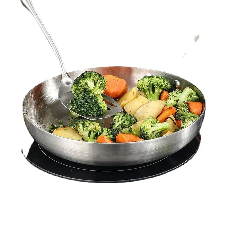 

304 Stainless Steel Frying Pan, NonStick Pan Fried Steak Pot Uncoated Kitchen Cookware for Gas Stove and Induction Cooker