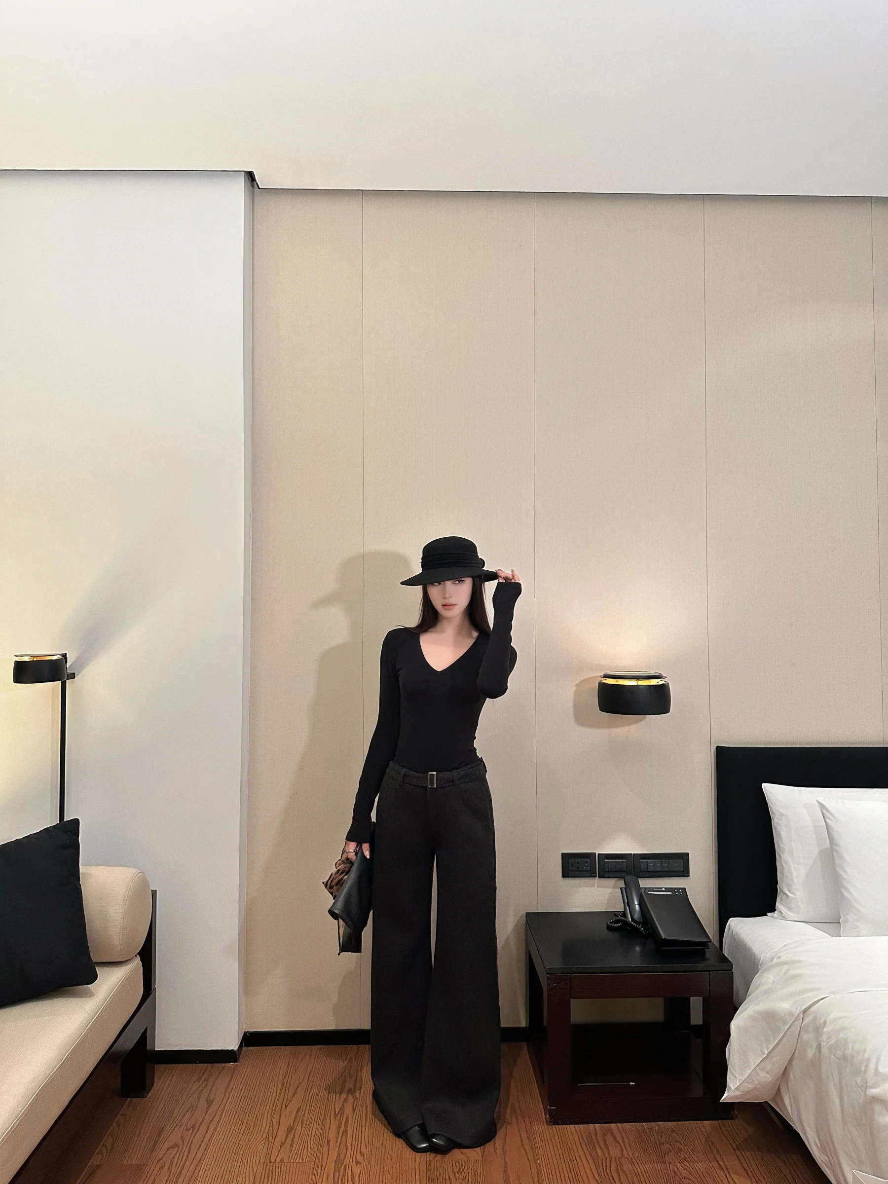 

Широкие шерстяные брюки 5werkwen Thiened 550г, свободного прямого кроя, женские повседневные брюки для работы, однотонные