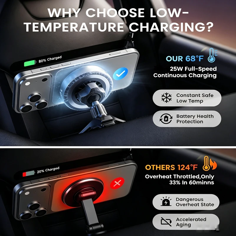 25W Schnelles Magnetisches Kabelloses Ladegerät für Auto-Lüftungshalterung mit 360° Rotation Handyhalterung für iPhone 17 Samsung Galaxy S26 Ultra Android – Detail 6
