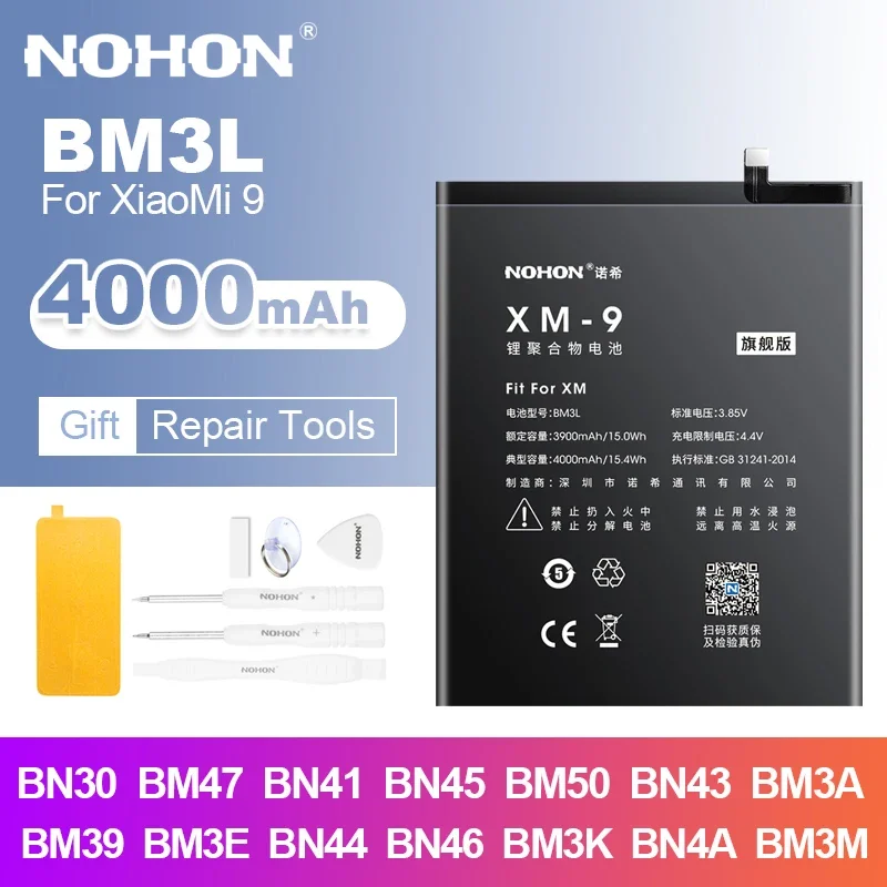 Nohon-Batterie BM3L pour Xiaomi, Mi 9, 8, 6, Max2, BM50, BM3M, BM3E, BM3K, BN41, BN43, BM3A, BM39, BN4A, BN46, Redmi Note 8, 7, 4, 4A