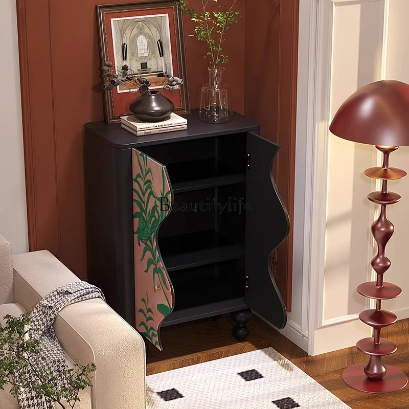 Small fresh simple art solid wood dining side cabinet bedroom wall chest