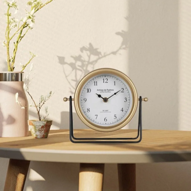 Vintage Table Clocks Metal Stand Silent Bedroom Living Room Desk Clocks Adjustable Office Tabletop Clock Luxury Home Decoration
