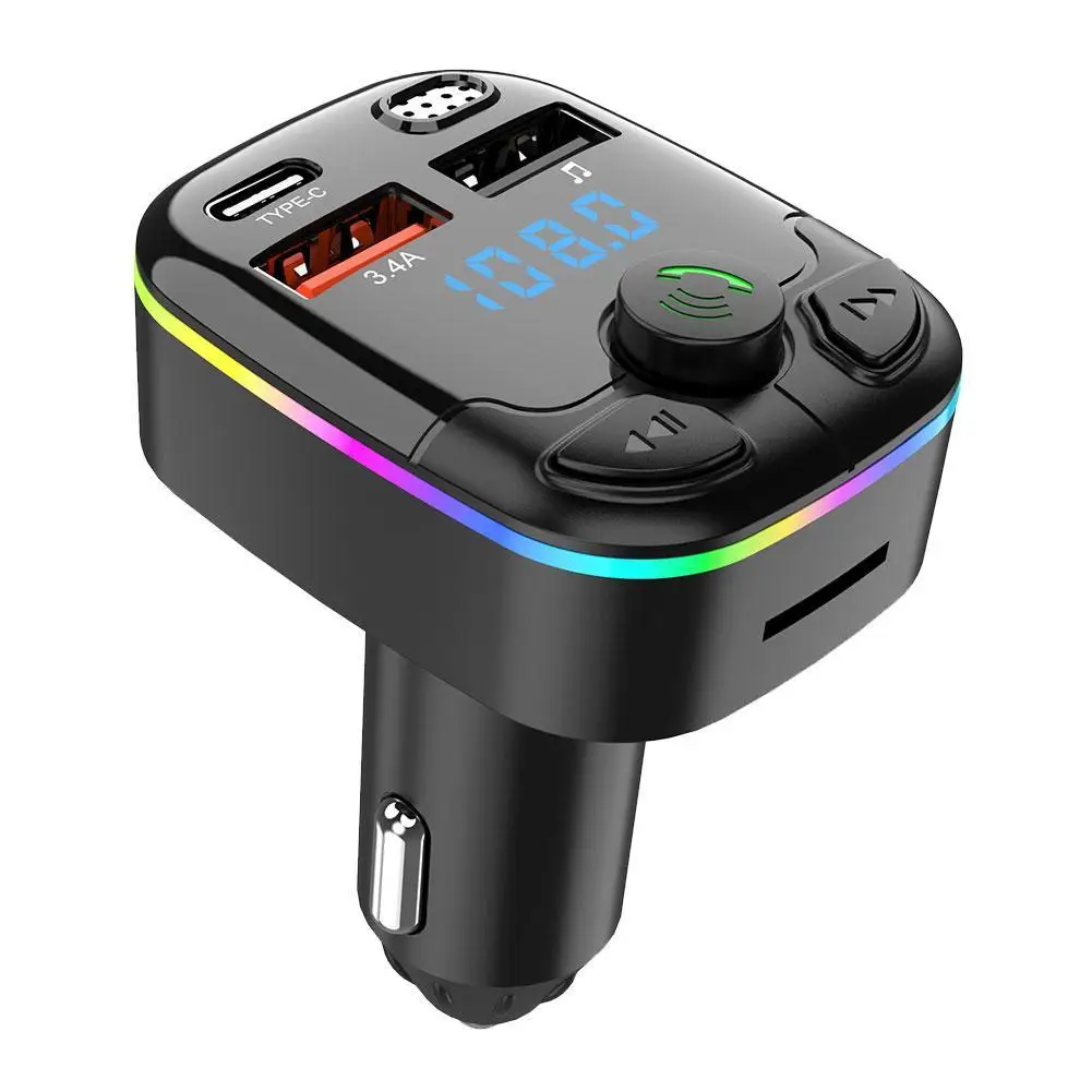 

Bluetooth 5.0 car FM transmitter PD Type-C dual USB ambient player MP3 charger Type-C wireless light hands-free PD QC3.0 Y3Z4