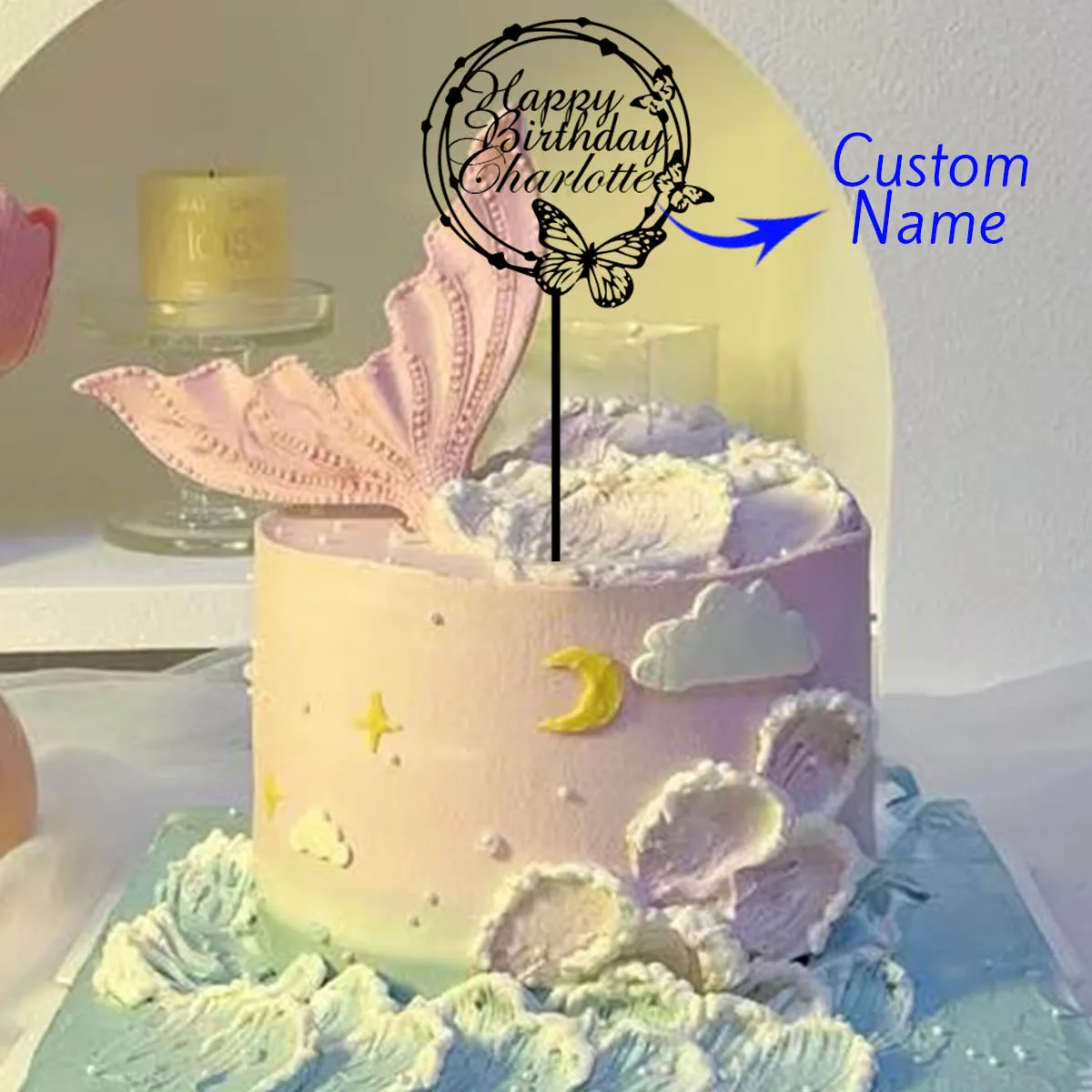 1PC Affordable Happy birthday wishes with star patterns Customized Name Cake Sign Cake Ornaments Unique Birthday Party Décor