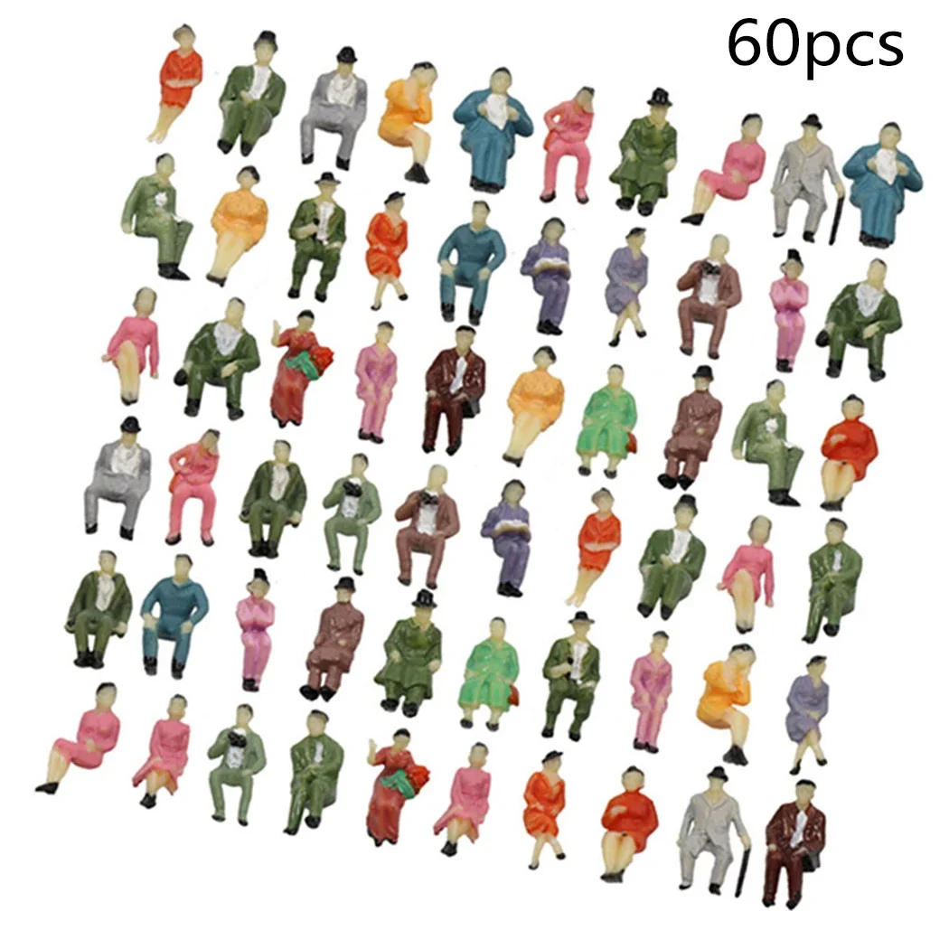 60pcs All Seated 1:87 Painted Figures Passenger HO Scale Sitting People  Ix Painted Model Train Park Street Passenger People