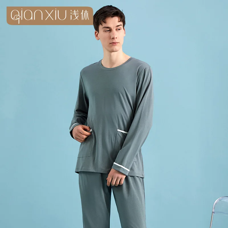 

2024 Spring Autumn Men Casual Pajama sets Male Bamboo Fiber Cotton Sleepwear Suit Long Sleeve T Shirt & Pants Home Clothes M-XXL