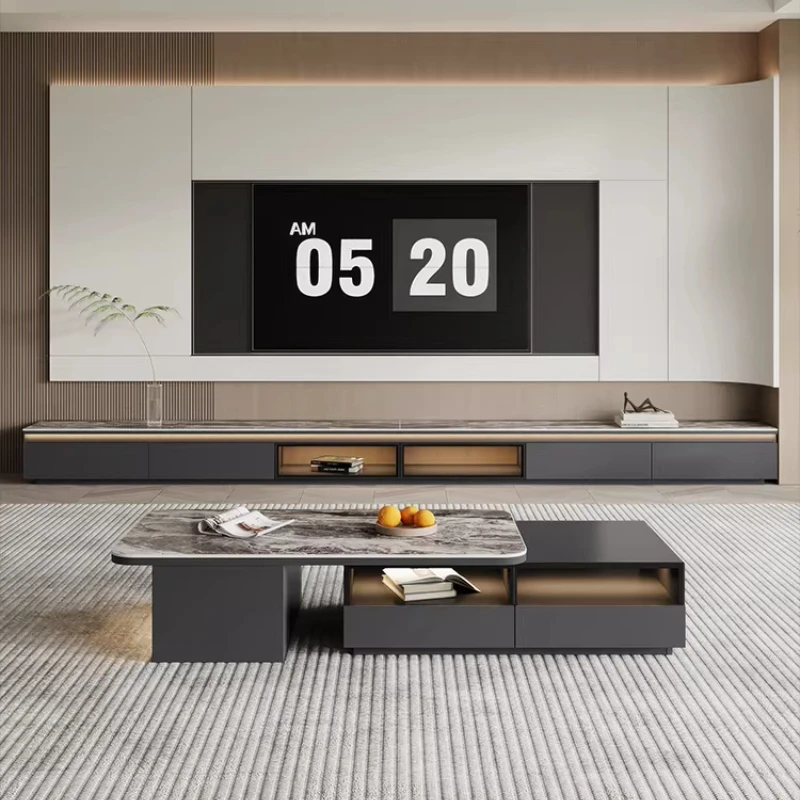 Light luxury solid wood floo ambient light rock slab TV cabinet coffee table panel monitor stand 	tv stand living room furniture