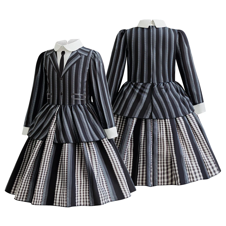 

Рождественский подарок, праздничные платья для девочек, карнавальное бальное платье в среду, костюмы Аддамс на Хэллоуин, детская семейная одежда для косплея