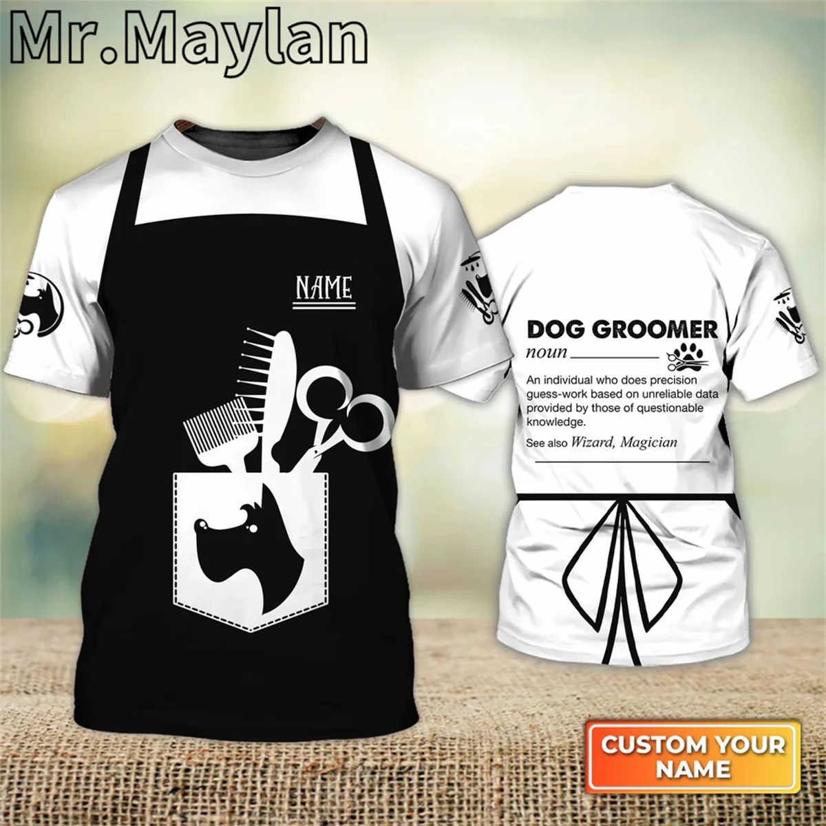 Custom Name 3D All Over Printed Cute Dog Groomer Shirt Apron Dog Groomer Tshirt Pet Groomer Uniform Salon Pet Tee Unisex Tops