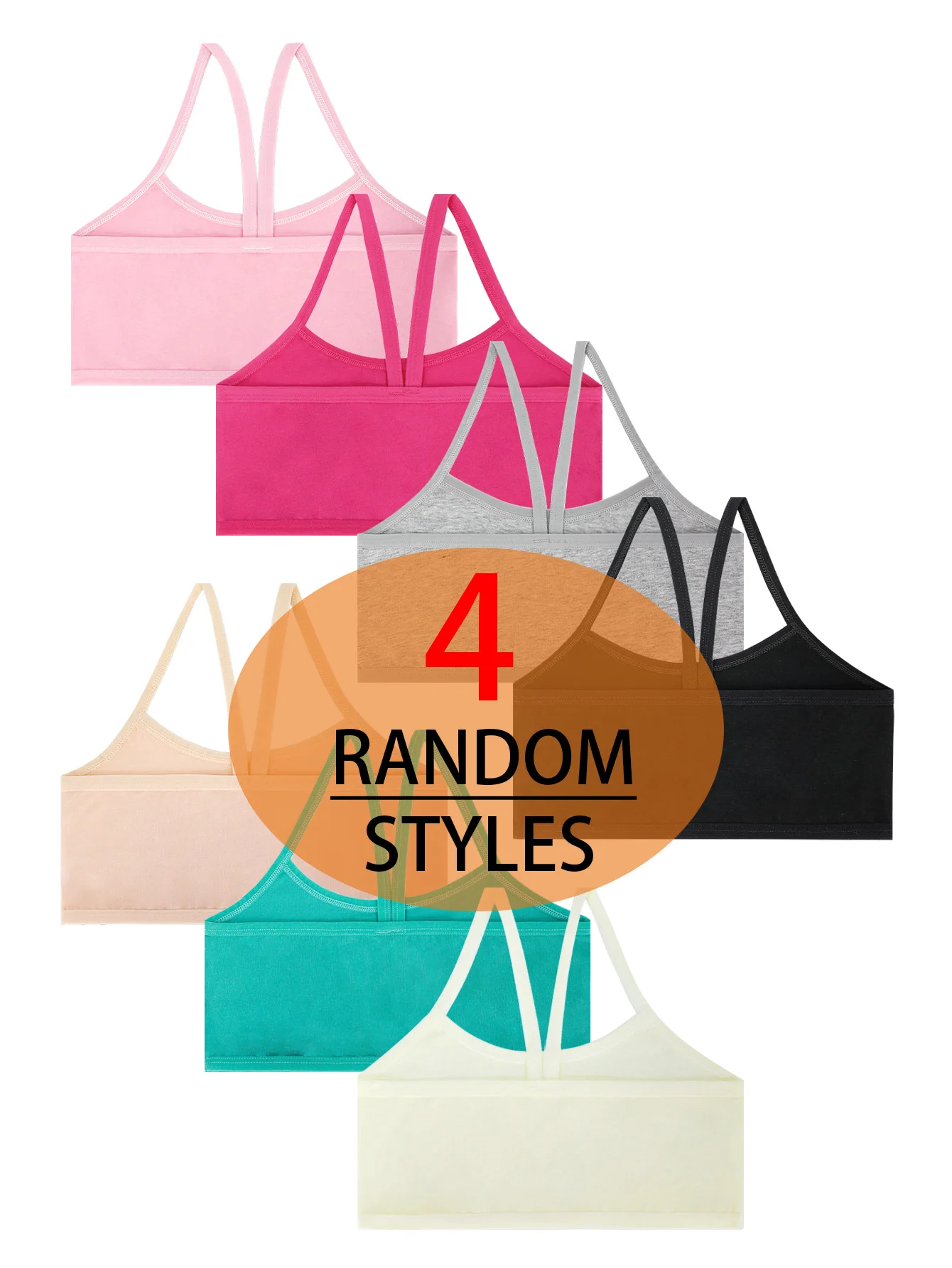 4 random pieces for girls 9-12 years old Multi-color mix Growing cotton Comfortable Camisole Tank top for girls teen Half Top