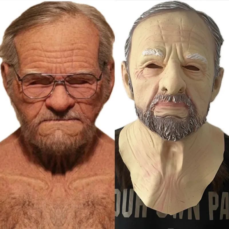 Old Man Mask Halloween Party Thriller Cosplay Props Wrinkled Face Mask Realistic The Old Elderly Full Head Latex Headgear