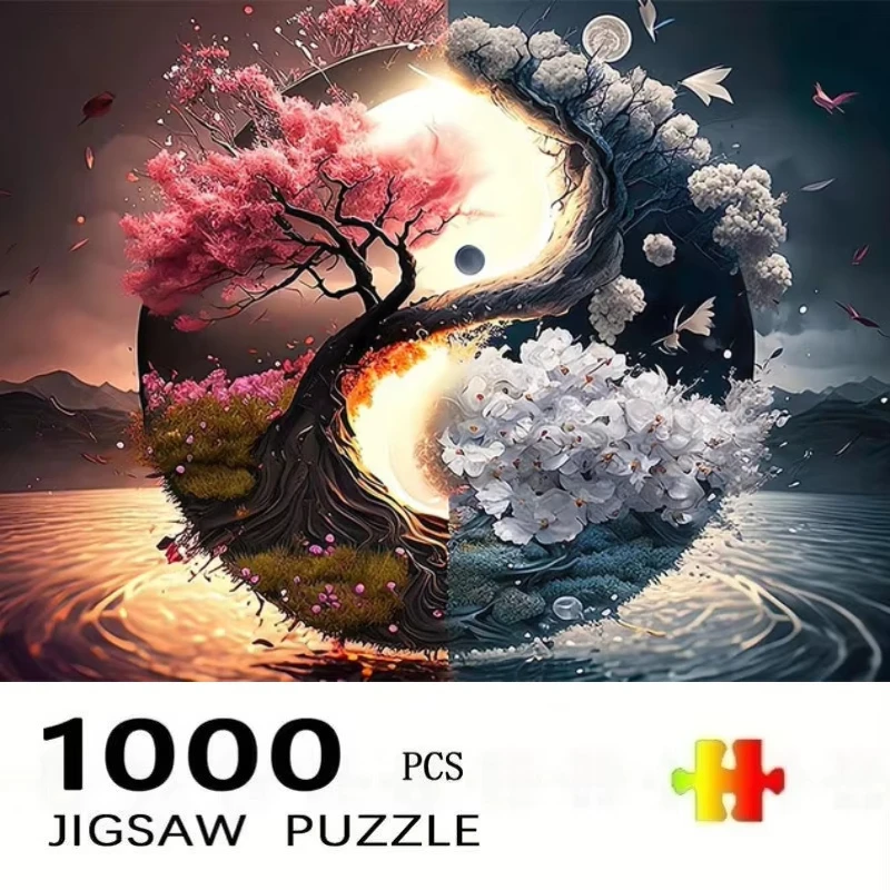 1000 Pcs Landscape Tree Taichi Puzzle Home Decor Adults Puzzle Games Family Fun Floor Puzzles Educational Toys