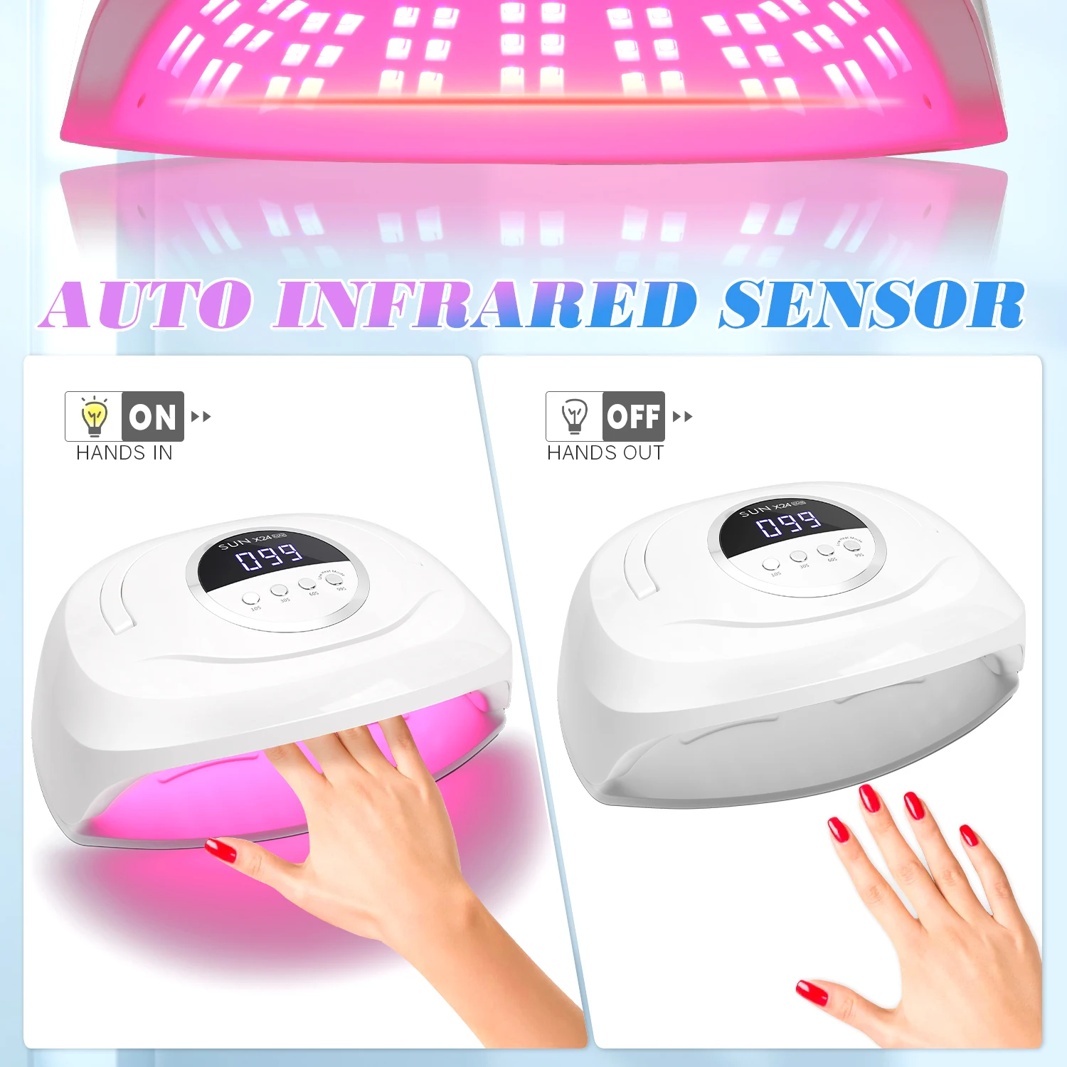 โคมไฟทำเล็บแบบเจล380W โคมไฟอบแห้งเล็บ LED แบบมืออาชีพพร้อมเซ็นเซอร์อัตโนมัติ4ตั้งเวลาอุปกรณ์ทำเล็บ