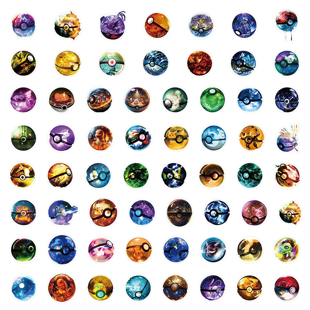 55/60 個ポケモンボール落書きステッカー装飾ラップトップ水カップコンピュータハンドバッグステッカー子供文具ステッカー