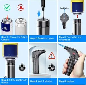 Lightros de antorcha de 4 paquetes, encendedores a prueba de viento, encendedores de gas butano, accesorios de humo, herramientas de parrilla al aire libre 2024 Nuevo 12 Mejores encendedores de humo de ventas - №7