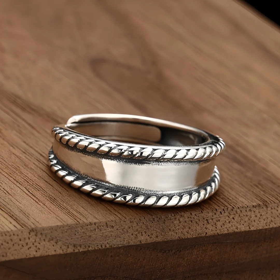BOCAI New S925 Sterling Silver Charms Rings for Men Women Antique Woven Pattern Lace Adjustable Ring Fashion Fine Choice Jewelry