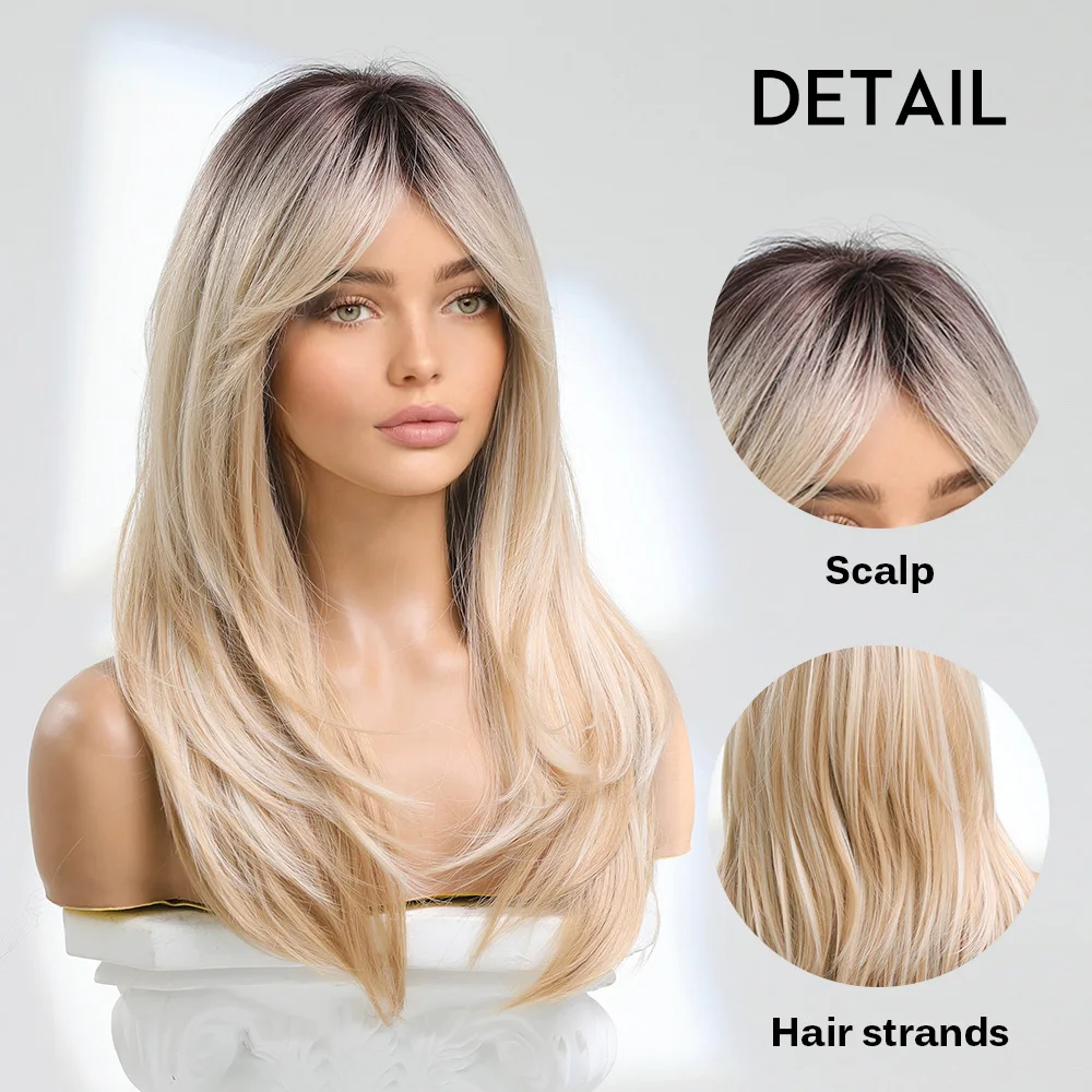 oneNonly Long Straight Blonde Wig Bob Synthetic Wigs for Women Lolita Party Natural Wigs High Temperature Hair