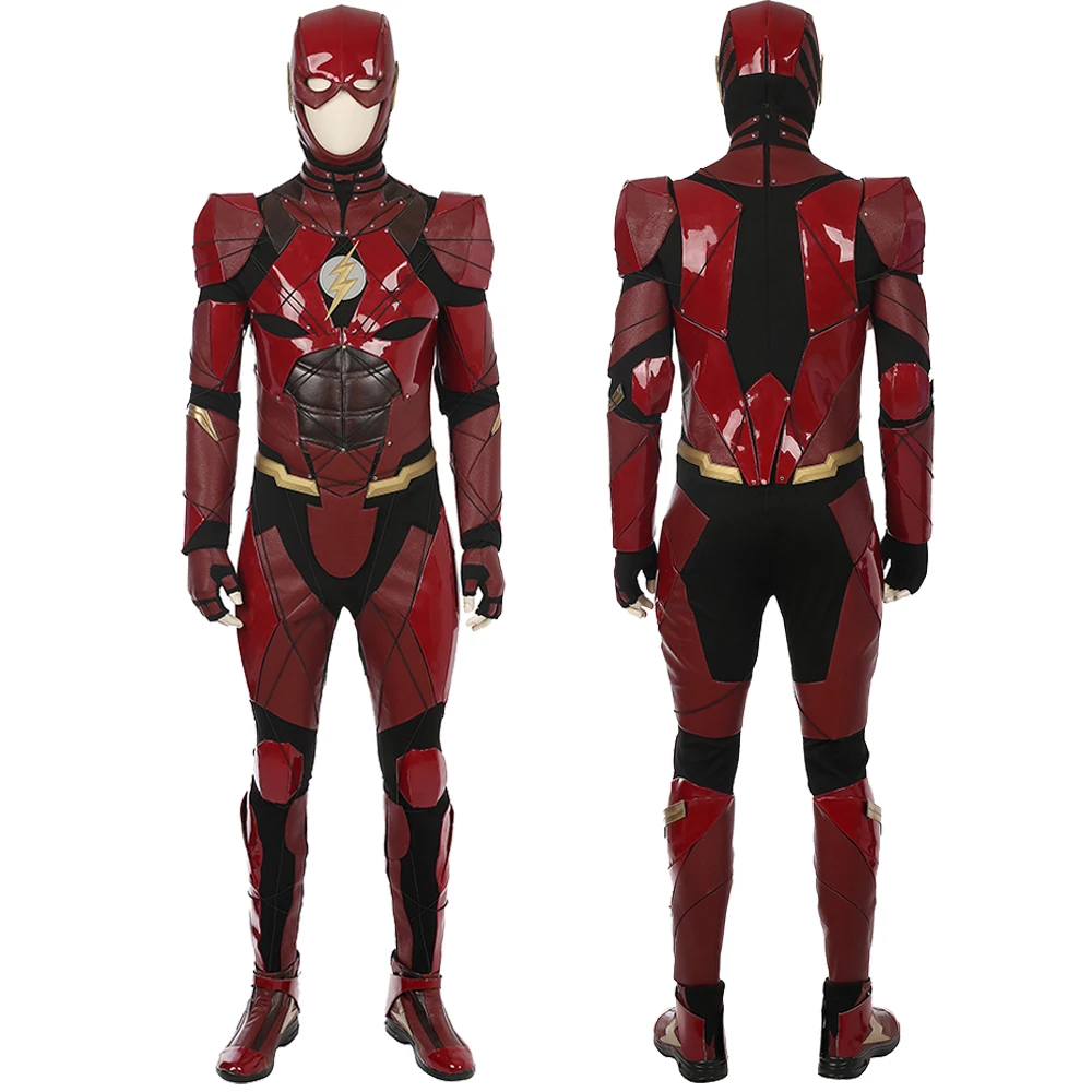 High Quality Barry Allen Cosplay Justice Superhero Costume Halloween Carnival Red Battle Outfit With Helmet For Adult Men