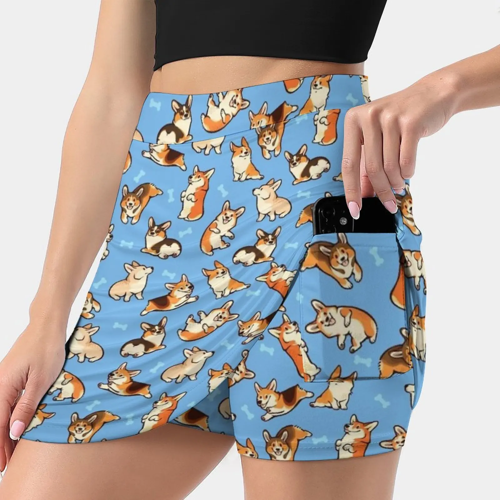 

Jolly Corgis In Blue Women's skirt Mini Skirts A Line Skirt With Hide Pocket Corgi Pembroke Welsh Corgi Dog Pattern Cute Blue