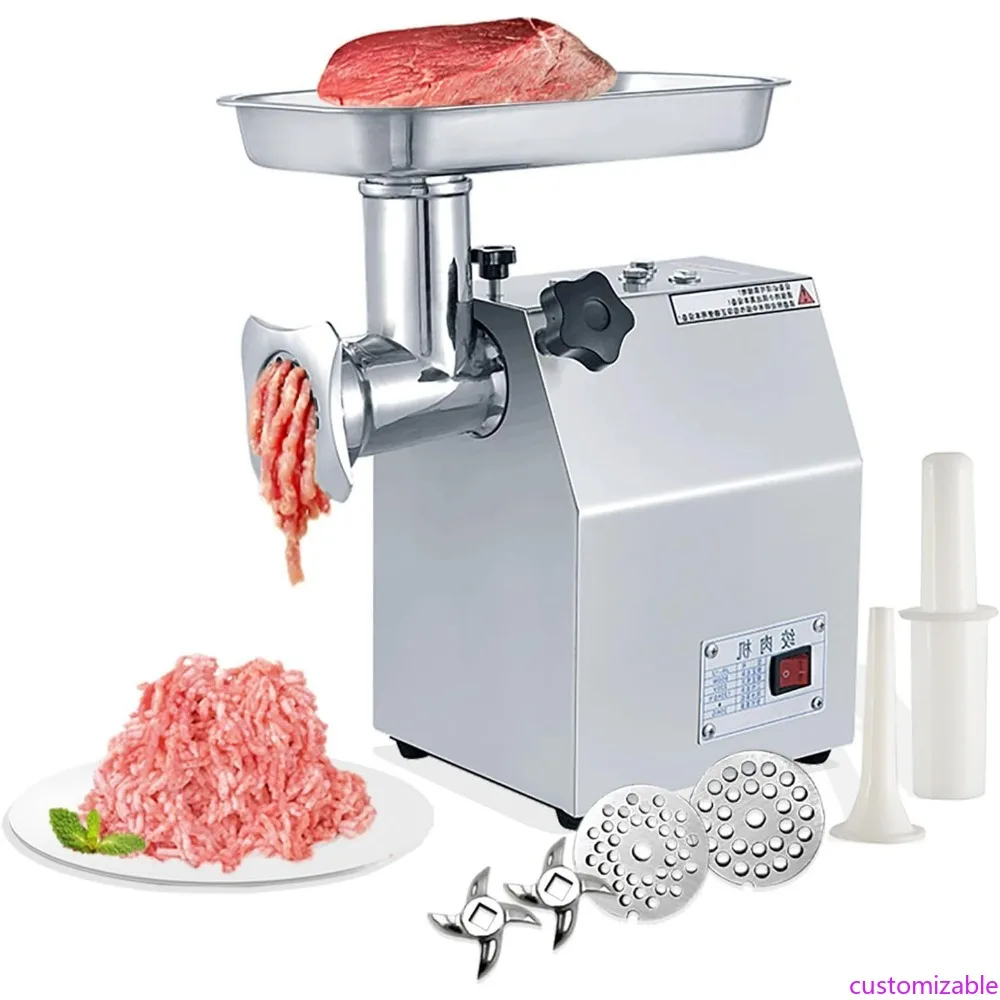

Stainless Steel 800W Heavy-Duty Electric Meat Grinder with 265 lbs/h Capacity and 2 Blades, 2 Plates