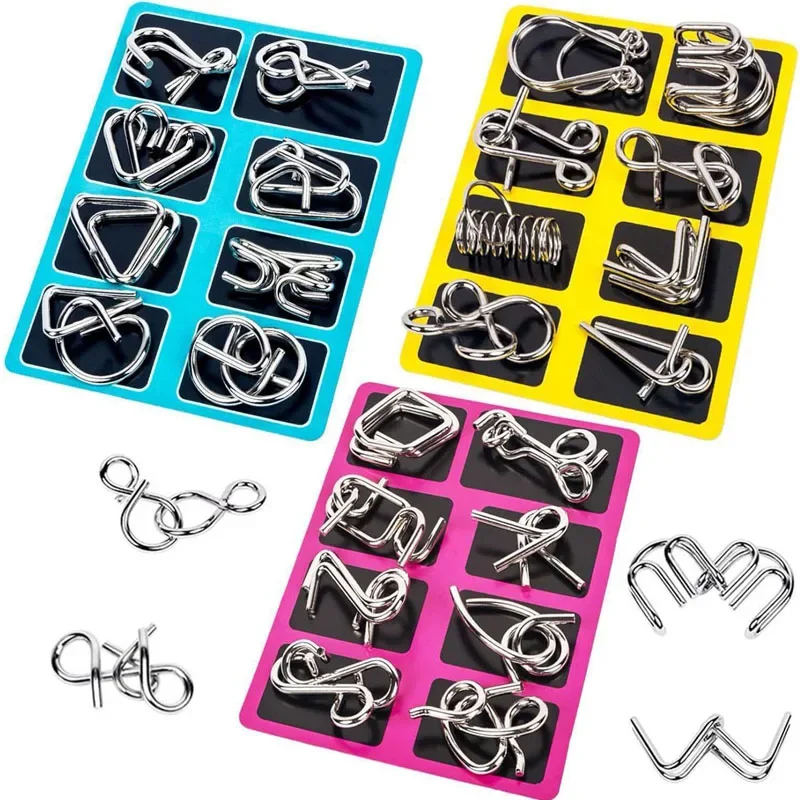 Metal Puzzle Mind Brain Teaser Magic Wire Rings Puzzles Game Disentanglement Iron Link Unlock IQ Test For Kids Educational Toys