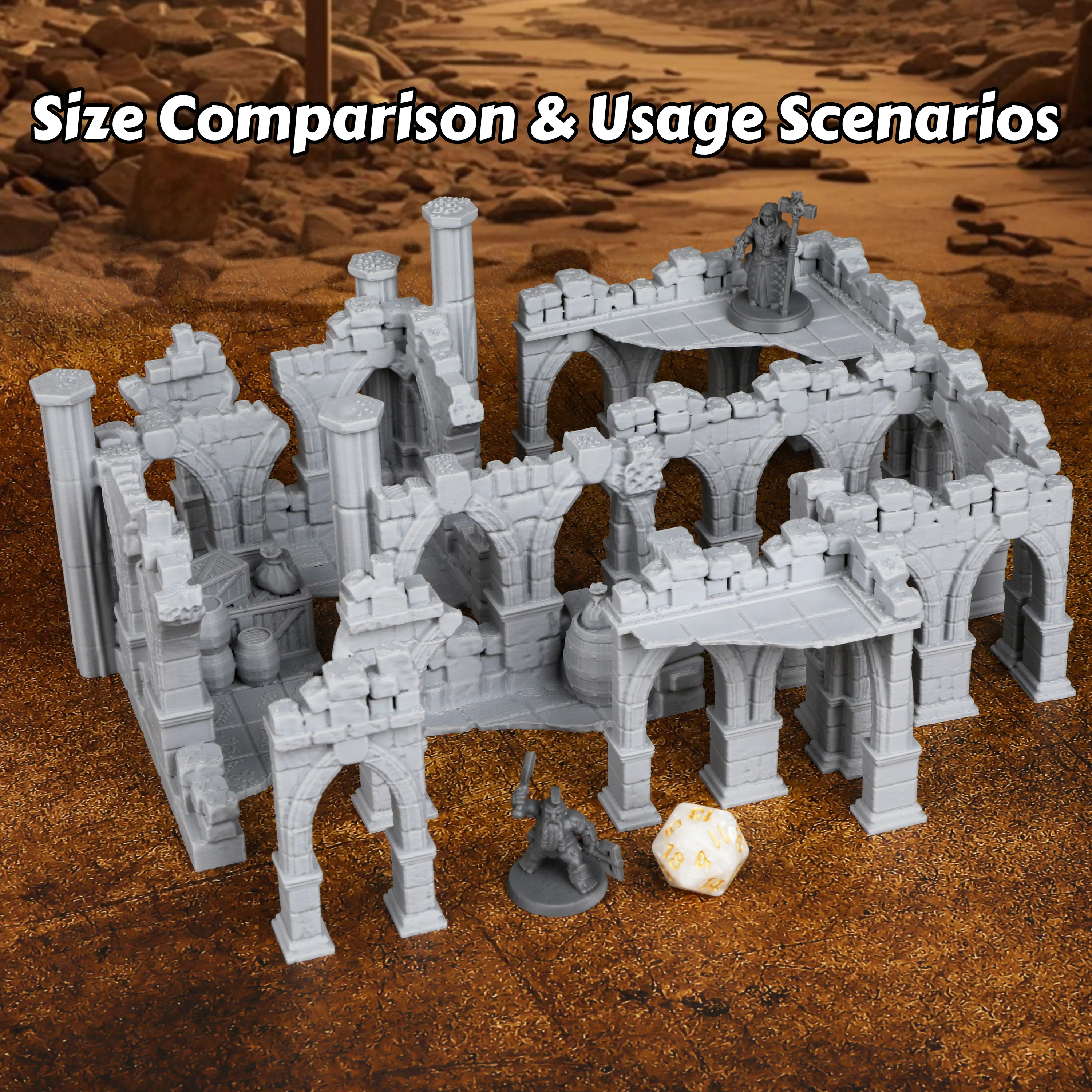 RPG Ruined Miniature Building Terrain Set, Post Apocalyptic & Fantasy Setting Accessories, TTRPG Modular Scenery for Table RPGs