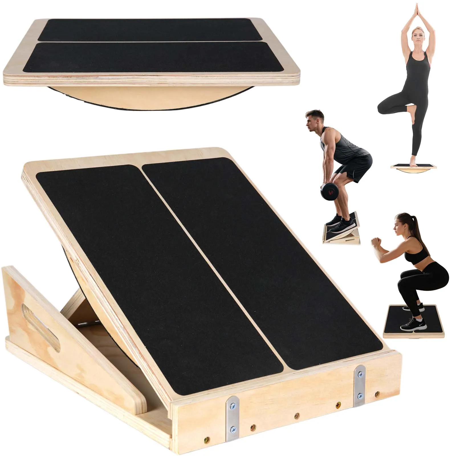 Planche inclinée pour étirements des mollets, planche inclinée en bois réglable et portable, 4 vitesses d'inclinaison réglables, étirements des jambes, entraînement d'équilibre, salle de sport à domicile